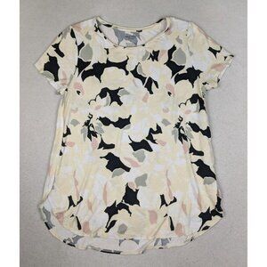 NINE WEST - WOMEN'S CREAM FLORLA PRINT SHORT SLEEVE T-SHIRT TOP - SIZE L